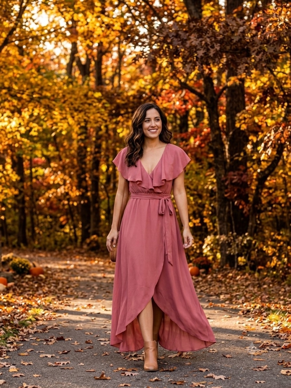 Baltic Born Mauve Pink Ruffle Wrap Maxi Dress